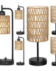 Rattan Table Lamp Dimmable Nightstand Lamp with USB C and USB A Ports Desk Lamp for Living Room Office Reading Desk - Lampe Chevet Design