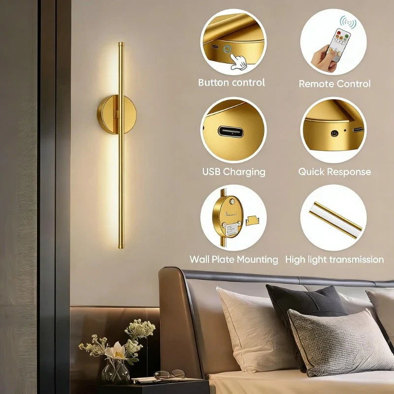 Battery Operated Wall Sconce Wireless LED Light 5v  with Remote Control USB Rechargeable Wall Lights for Bedroom Living Room