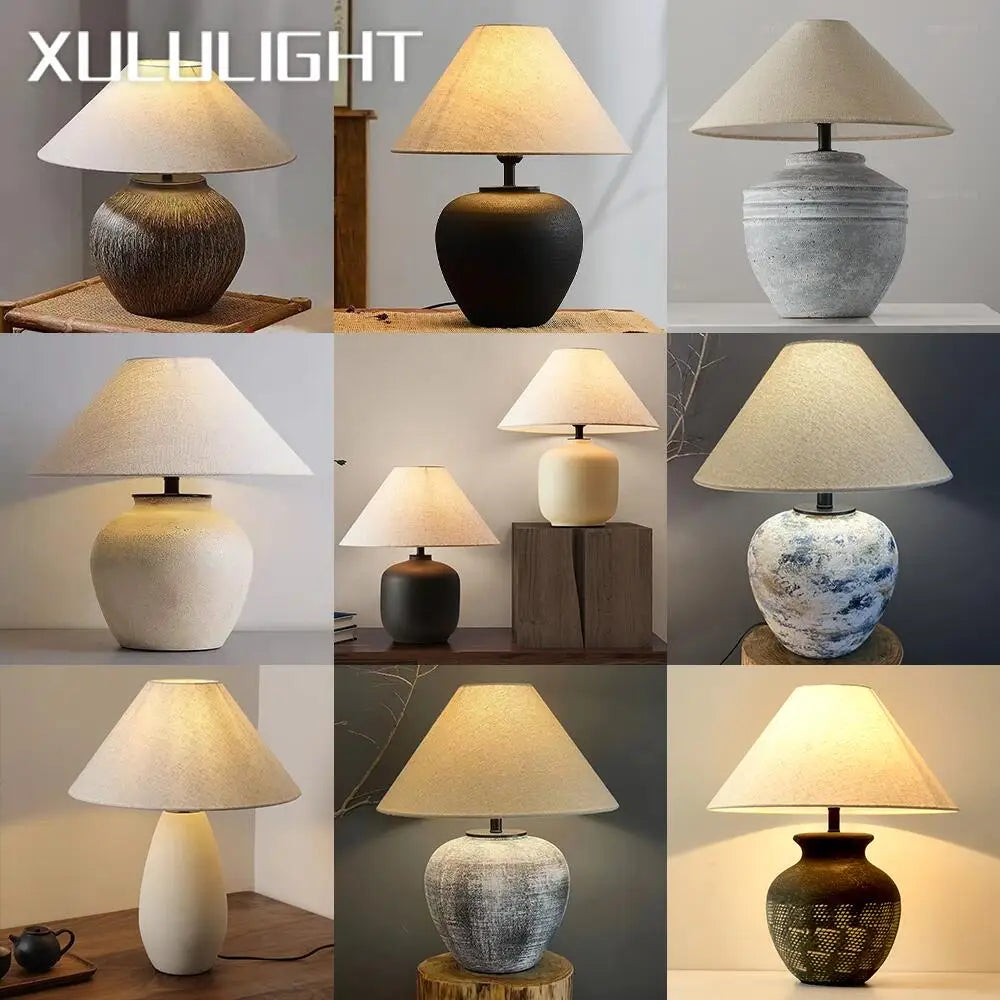 Wabi-sabi Ceramic Table Lamp Bedside Desk Lamp Decoration For Bedroom Light Fixture Japanese-style Table Lamp For Living Room - Lampe Chevet Design