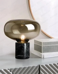 Lampe de chevet champignon marbre noir verre fumé - Lampe Chevet Design
