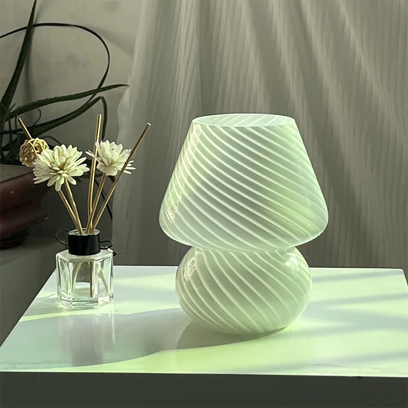 Murano Glass Desk Lamp Glass Table Bedside Lamps Vintage Striped Small Mushroom Bedside Decor Ambient Light Bedroom Livingroom - Lampe Chevet Design