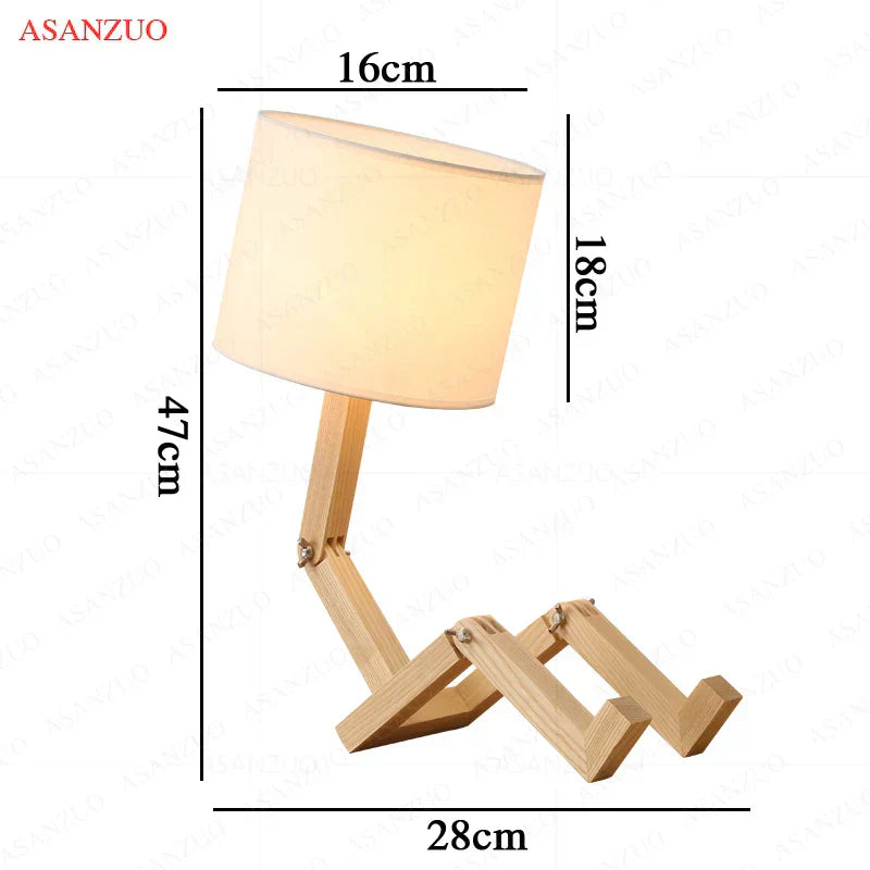 Nordic Art Wooden Robot Shaped Table Lamp Modern Living Room Bedroom bedside lamp Study Decor LED Desk Lamp E14 - Lampe Chevet Design