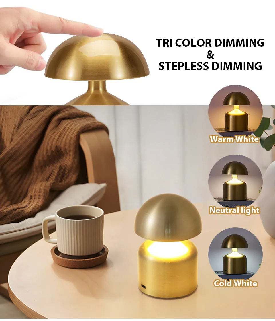 LED Table Lamps USB Rechargeable Touch Dimming Night Light 3 Color Cordless Atmosphere Bedroom Bedside Reading Lamps Decor Light - Lampe Chevet Design