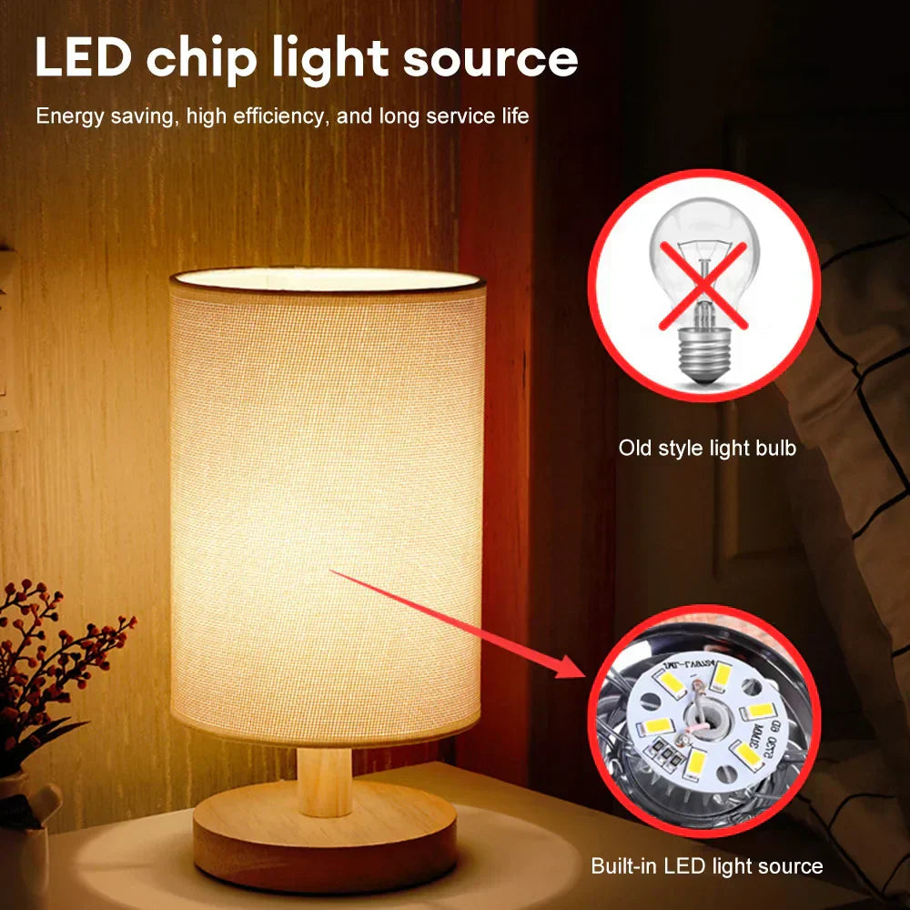 USB Bedside Lamp Night Lights LED Desk Lamp Eye Protection Nightstand Lamp Wooden Table Lamp Night Lamp Home Bedroom Decor - Lampe Chevet Design