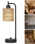 Rattan Table Lamp Dimmable Nightstand Lamp with USB C and USB A Ports Desk Lamp for Living Room Office Reading Desk - Lampe Chevet Design