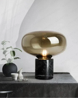 Lampe de chevet champignon marbre noir verre fumé - Lampe Chevet Design