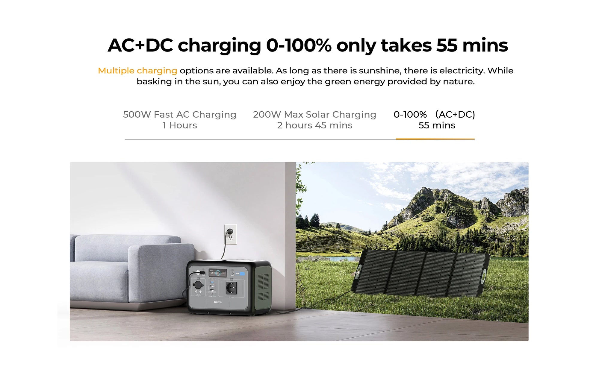 OUKITEL P800E – tragbare Powerstation 800W, Solargenerator LiFePO4 512Wh