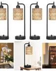 Rattan Table Lamp Dimmable Nightstand Lamp with USB C and USB A Ports Desk Lamp for Living Room Office Reading Desk - Lampe Chevet Design