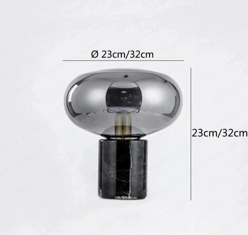 Lampe de chevet champignon marbre noir verre fumé - Lampe Chevet Design