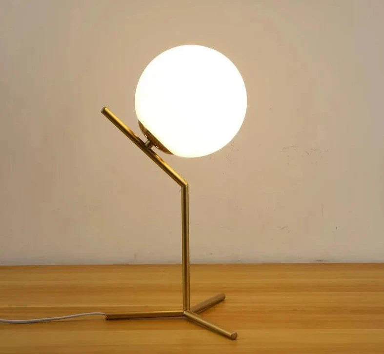 Lampe de chevet design bras dorés &amp; boule de verre - Lampe Chevet Design