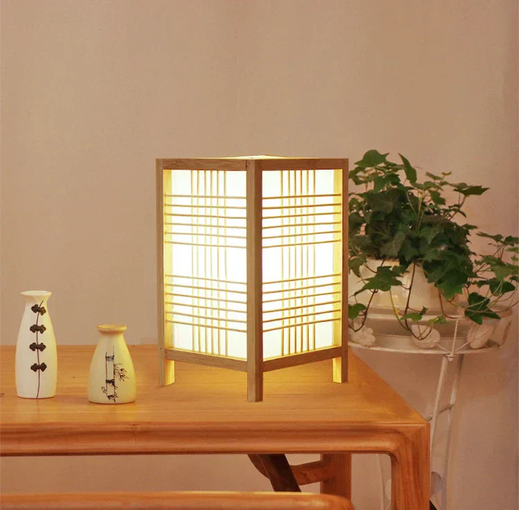 Lampe de Chevet Japonaise en Bois - Lampe Chevet Design