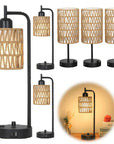 Rattan Table Lamp Dimmable Nightstand Lamp with USB C and USB A Ports Desk Lamp for Living Room Office Reading Desk - Lampe Chevet Design