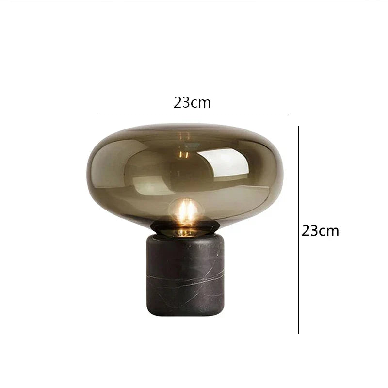 Lampe de chevet champignon marbre noir verre fumé - Lampe Chevet Design