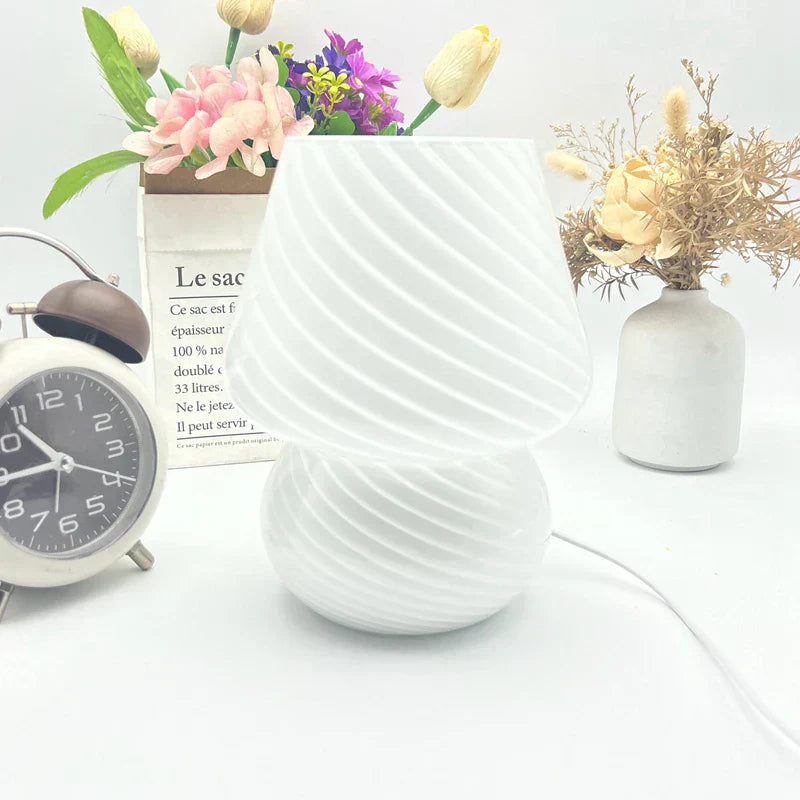 Murano Glass Desk Lamp Glass Table Bedside Lamps Vintage Striped Small Mushroom Bedside Decor Ambient Light Bedroom Livingroom - Lampe Chevet Design